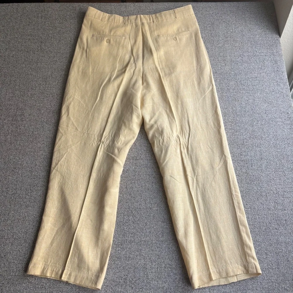 Maxini Linen Pants Mens 36 Pleated Yellow Straight Leg Dress Trousers